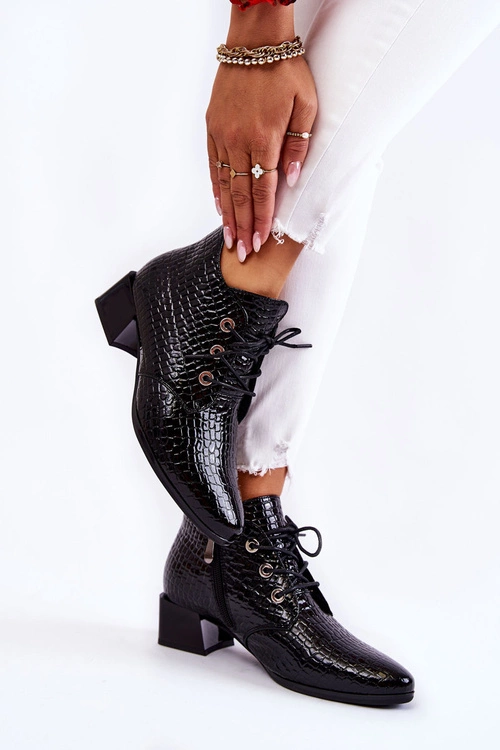 Damskie Botki Na Suwak Wzór Krokodyl Czarne Farrah