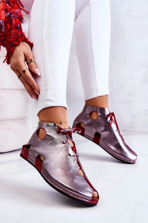 Lekkie Skórzane Botki Maciejka 03426-20 Srebrno-Czerwone