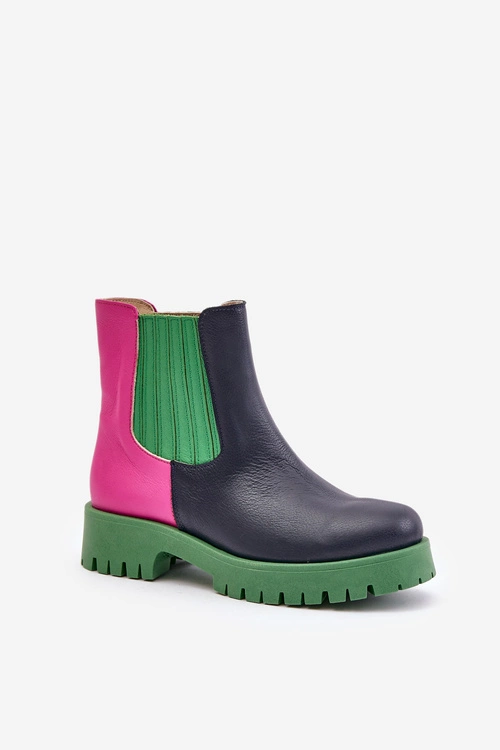 Wsuwane Botki Damskie Na Płaskim Obcasie Skórzane Lewski 3611 Multikolor