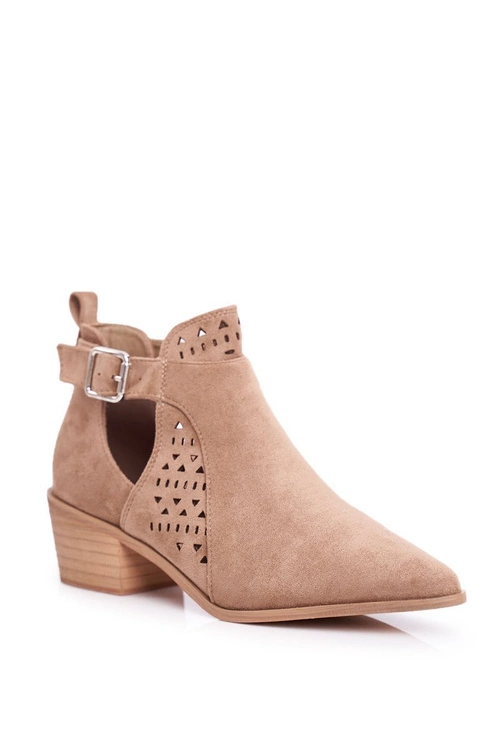 Zamszowe Botki Na Obcasie Z Klamrą Beżowe Esen