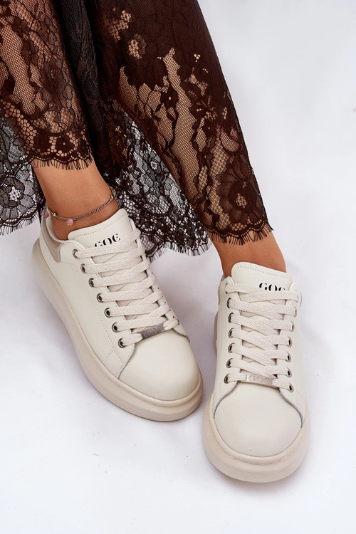 Skórzane Sneakersy Damskie Na Platformie GOE RR2N4004 Beżowe