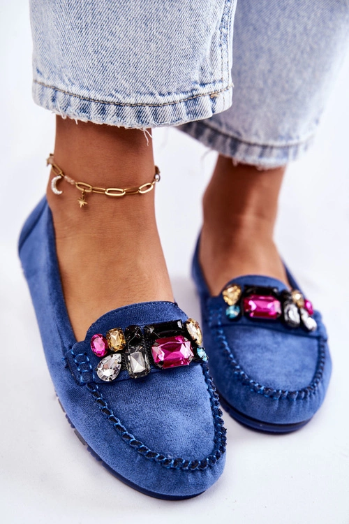 Damskie Zamszowe Mokasyny Z Ozdobami Niebieskie Janetta