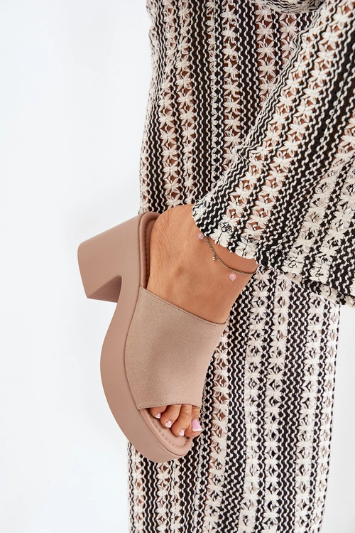 Klapki Damskie Na Słupku I Platformie Khaki Omeisa