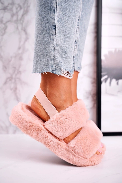 Papcie Damskie na Platformie Futrzane Pomarańczowe Cotton Candy