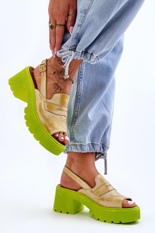 Skórzane Sandały Na Obcasie I Platformie Maciejka 06039-07 Żółte
