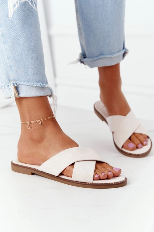 Damskie Welurowe Klapki Beżowe Edesa