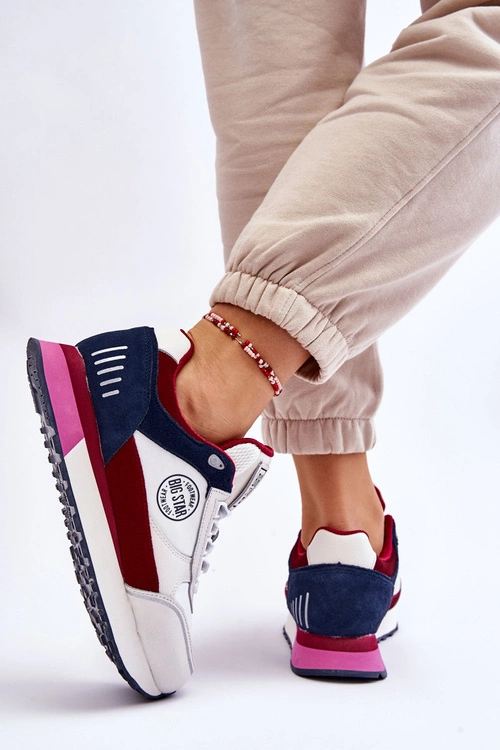 Skórzane Sneakersy Memory Foam System Big Star LL274369 Biało-Czerwone