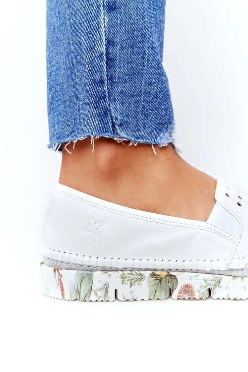 Ażurowe Skórzane Tenisówki Półbuty Slip-On Maciejka Białe 03512B-11