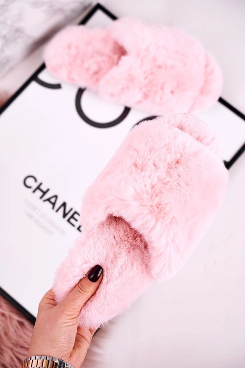 Damskie Klapki Papcie Futrzane Różowe Sweet