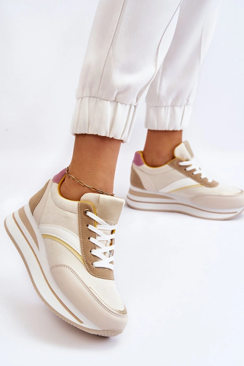 Buty Sportowe Na Koturnie Beżowe Hermain