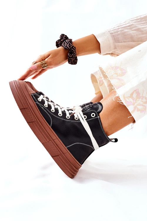 Damskie Ocieplane Trampki GOE Wysokie II2N4033 Czarne