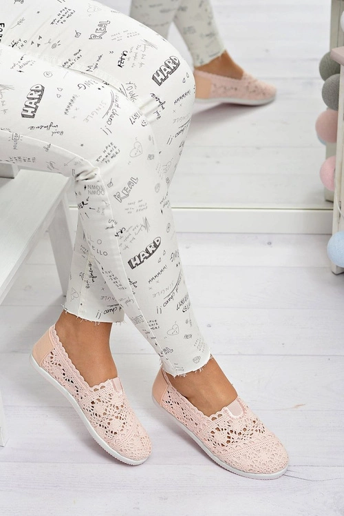 Koronkowe Damskie Baleriny Little Sugar Pudrowy Róż