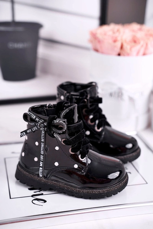 Dziecięce botki lakierowane ocieplane czarne Essie