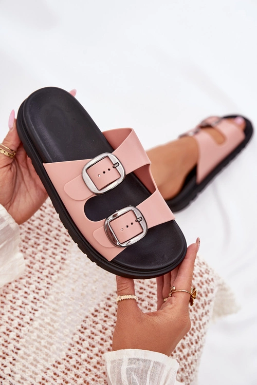 Klapki Damskie Z Klamrami Na Platformie Różowe Elamas