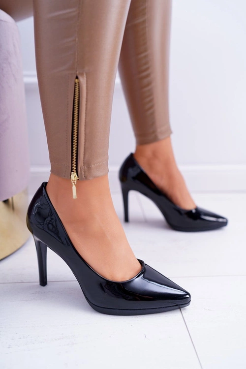 Damskie Czółenka Szpilki Sergio Leone Czarne Lakierowane Misawu