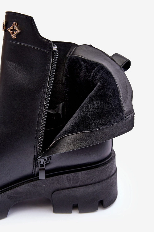 Sztyblety Botki Damskie Skórzane Z Ozdobami Czarne Lobb