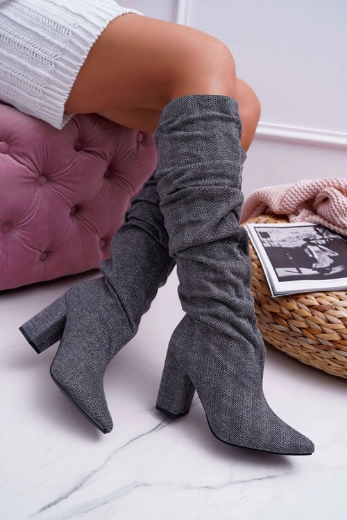 Kozaki Damskie Na Słupku Do Kolan Szare Termen