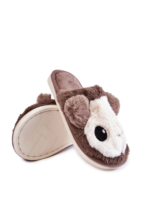 Dziecięce Futrzane Wsuwane Papcie Brązowe Alize