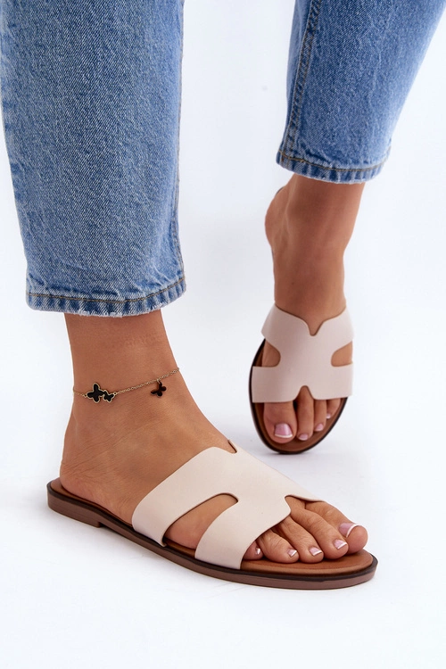 Damskie Klapki Z Wycięciem Beżowe Lumossa