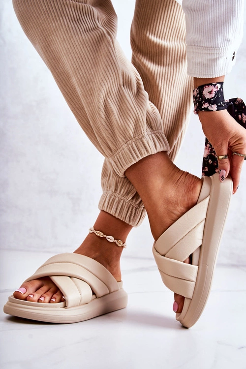 Damskie Skórzane Klapki La.Fi Beżowe Silla