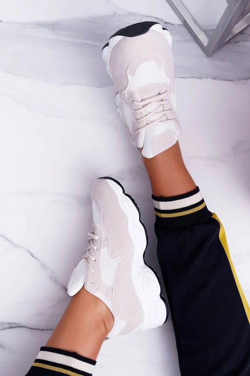 Sportowe Damskie Buty Zamszowe Beżowo Białe Lollipop