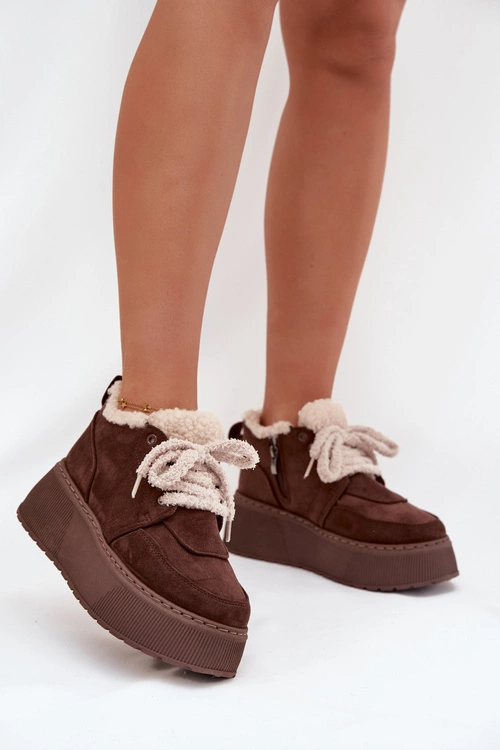 Śniegowce Damskie Na Platformie Z Futerkiem Typu Baranek Brązowe Luma