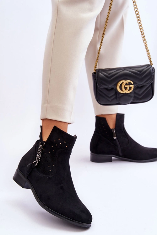 Damskie Zamszowe Botki Na Suwak Czarne Belliano