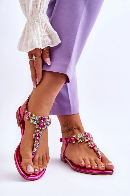 Damskie Sandały Japonki Z Kamieniami Fuksja Lenisa