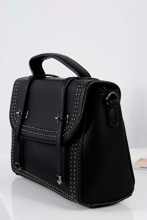 Czarna Torebka Damska Listonoszka Kuferek Dżety