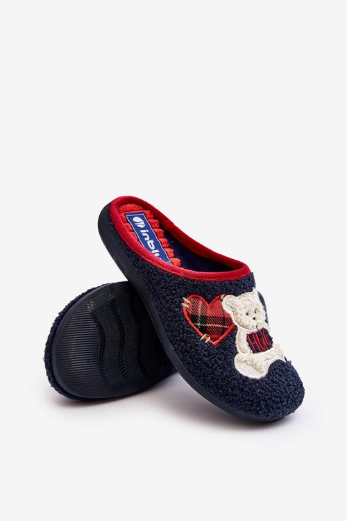 Damskie Domowe Klapki Kapcie Z Misiem Inblu EC000095 Granatowe