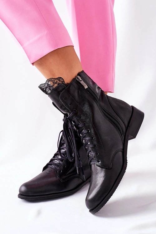 Botki Damskie Skórzane Ocieplane Nicole Czarne 2193