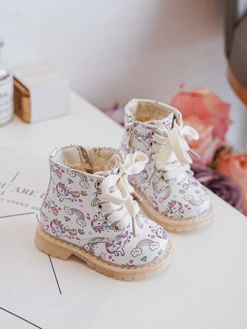 Ocieplane Botki Dziecięce Na Suwak Beżowe Dolida - Kucyki