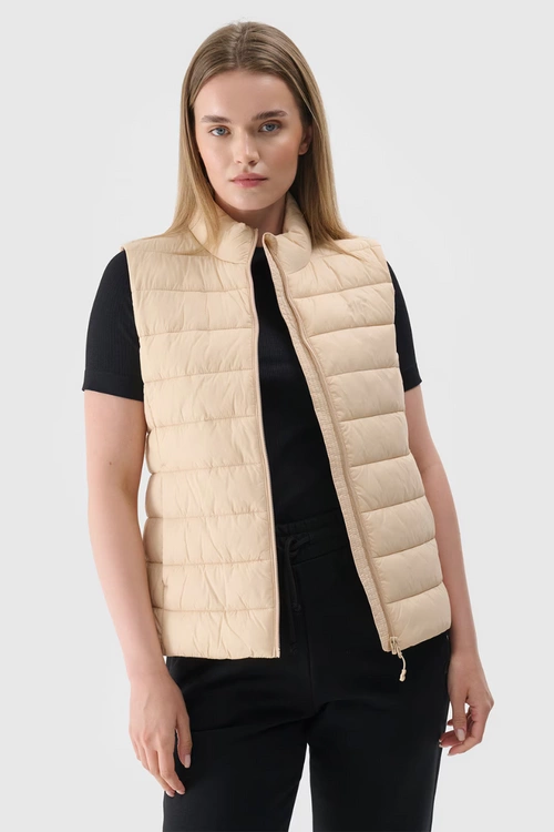 Bezrękawnik Damski Puchowy Ze Stójką 4F 4FWAW24TVJAF139-83S Beżowy