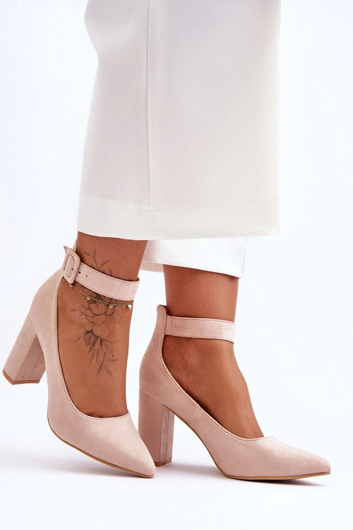 Zamszowe Eleganckie Czółenka Beżowe Gloria