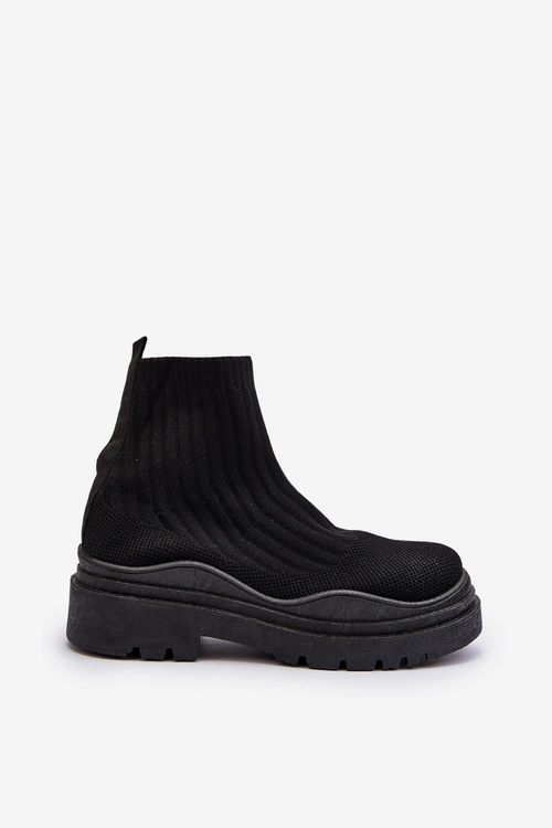 Skarpetkowe Botki Na Masywnej Podeszwie Wsuwane Damskie Czarne Elipara
