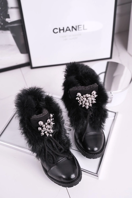 Dziecięce Ocieplane Botki Z Futerkiem Czarne Ella