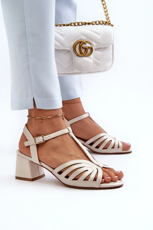 Damskie Sandały Na Obcasie Sergio Leone SK880 Perłowe