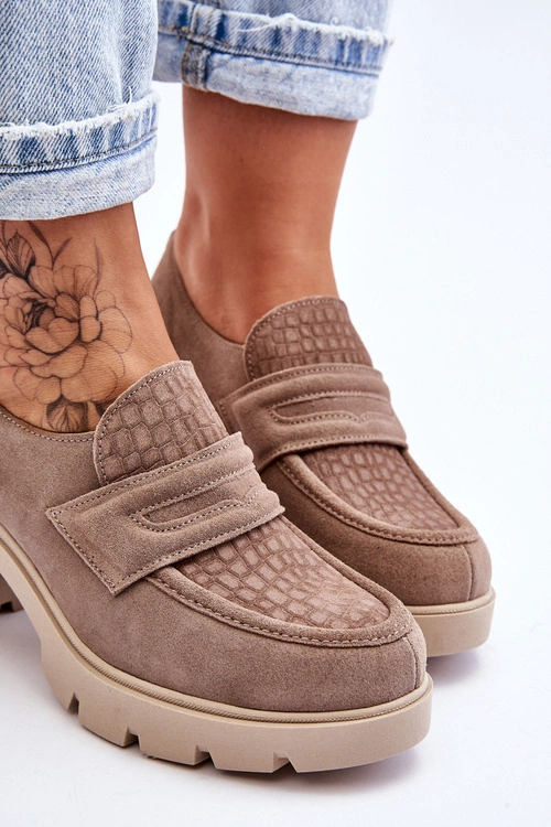 Zamszowe Półbuty Na Słupku I Platformie Ciemnobeżowe Lemar Arabell