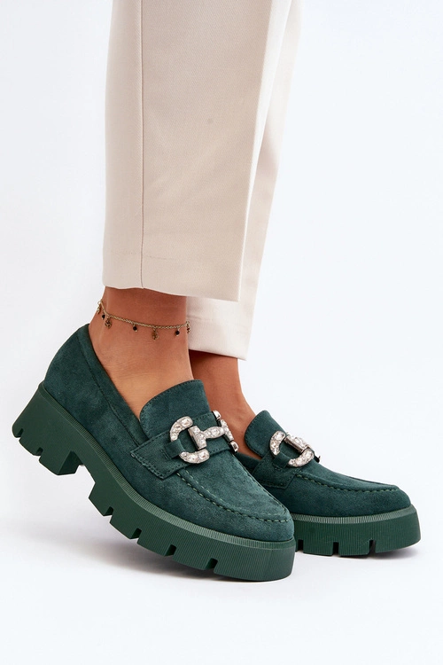 Damskie Mokasyny Z Ozdobą Zielone Ellise