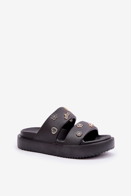 Piankowe Klapki Damskie Z Przypinkami Czarne Ravanala