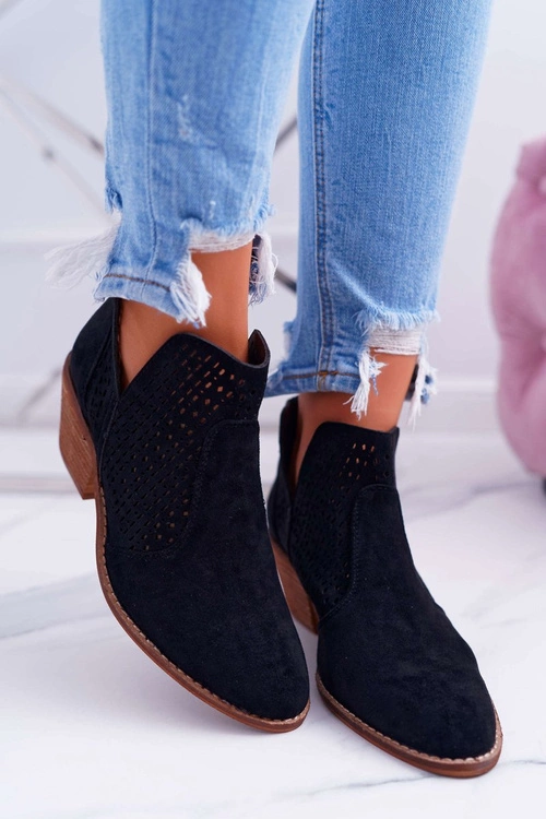 Botki Damskie Wiosenne Kowbojki Czarne Matty