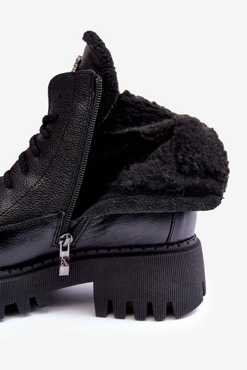 Damskie Skórzane Trapery Botki Czarne Lemar Vergo - Wzór 2