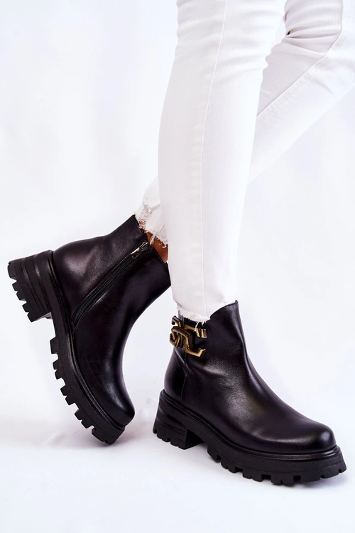 Ocieplane Botki Workery Z Ozdobą Laura Messi 2500 Czarne