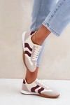 Klasyczne Sneakersy Damskie Z Eko Skóry Beżowo-Bordowe Maretina