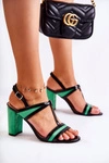 Modne Skórzane Sandałki Na Słupku Zielone Passion