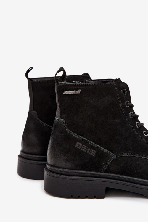 Skórzane Ocieplane Botki Męskie Na Zamek Big Star OO174148 Czarne