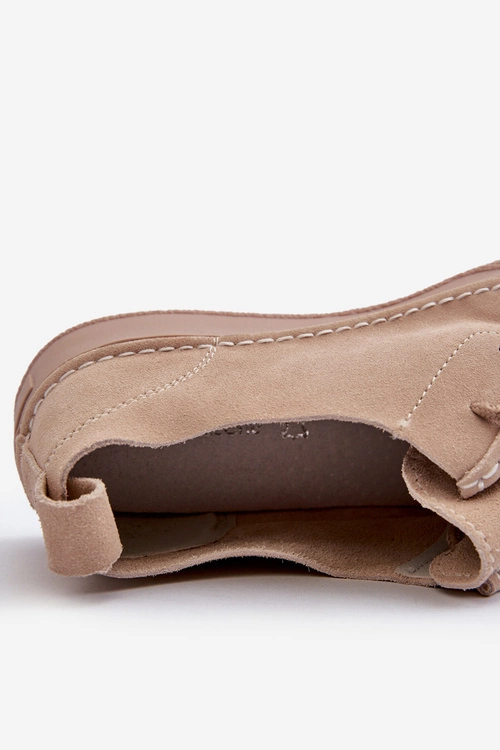 Zamszowe Półbuty Damskie Sergio Leone SP021 Beżowe