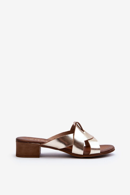 Zazoo 40236 Skórzane Klapki Damskie Na Niskim Obcasie Złote