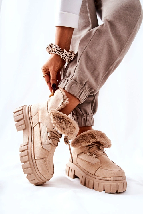 Ocieplane Botki Trapery Beżowe Demaris