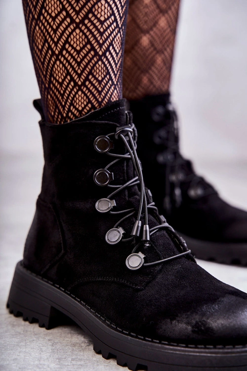 Damskie Zamszowe Ocieplane Botki Ze Ściągaczem Czarne Helia